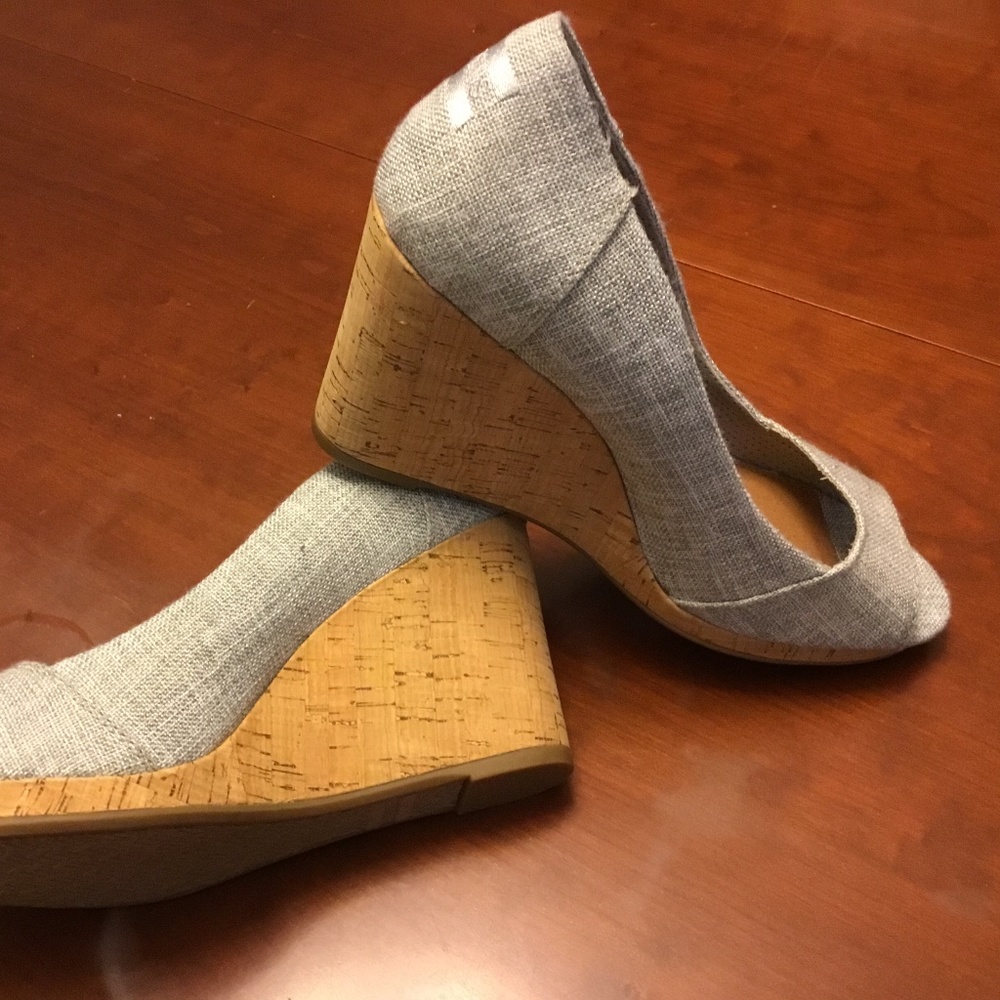 TOMS Denim Peep-Toe Wedges, Size 11, Wide